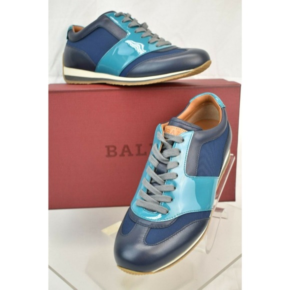 NIB BALLY ALEANA MARINE CANVAS LEATHER LOGO CONTRAST PLATFORM SNEAKERS US 9